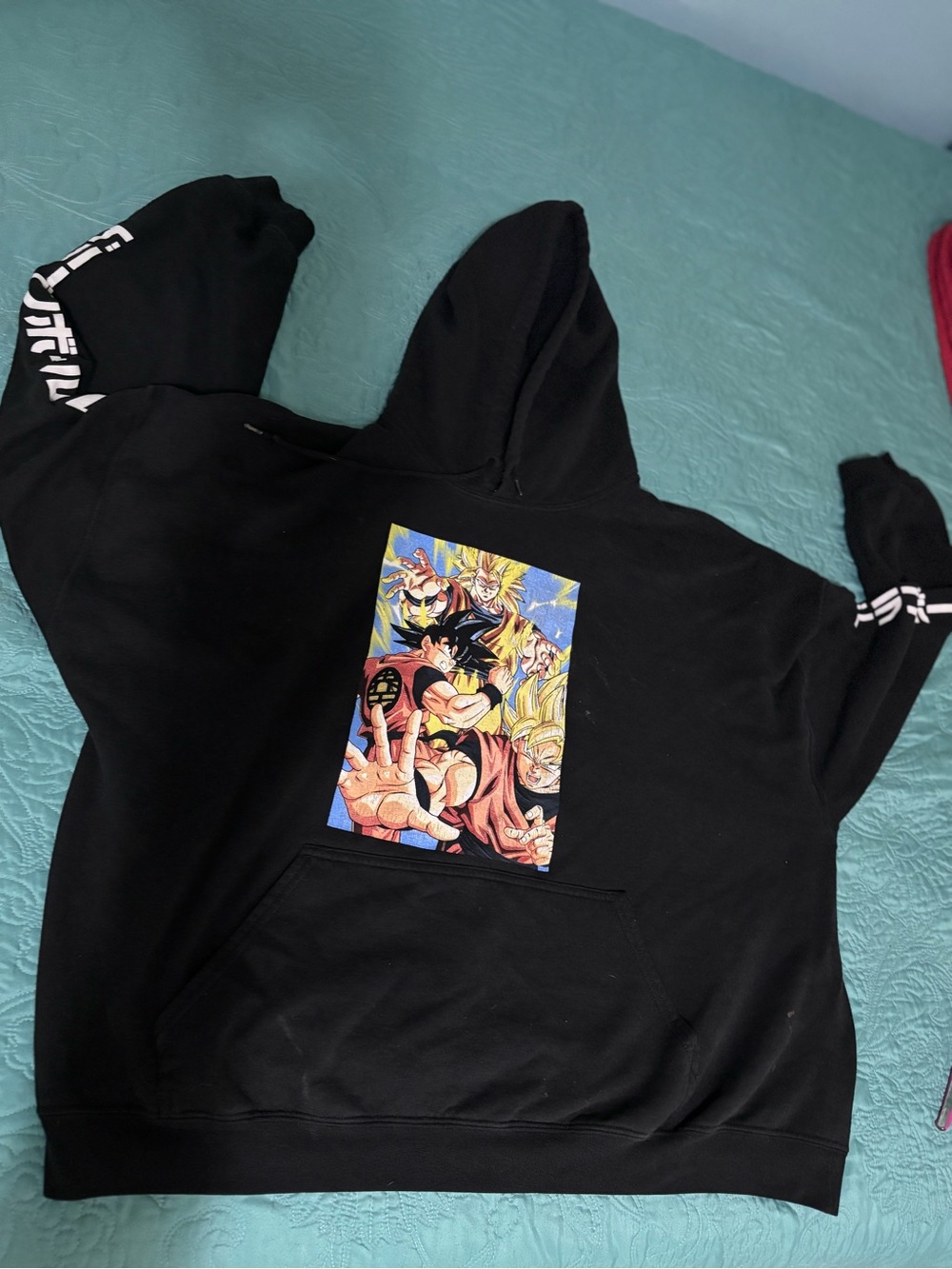 Black Graphic Pullover Hoodie with Colorful Anime Print